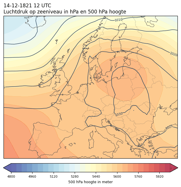 Weerkaart van 14 december 1821 om 12 UTC