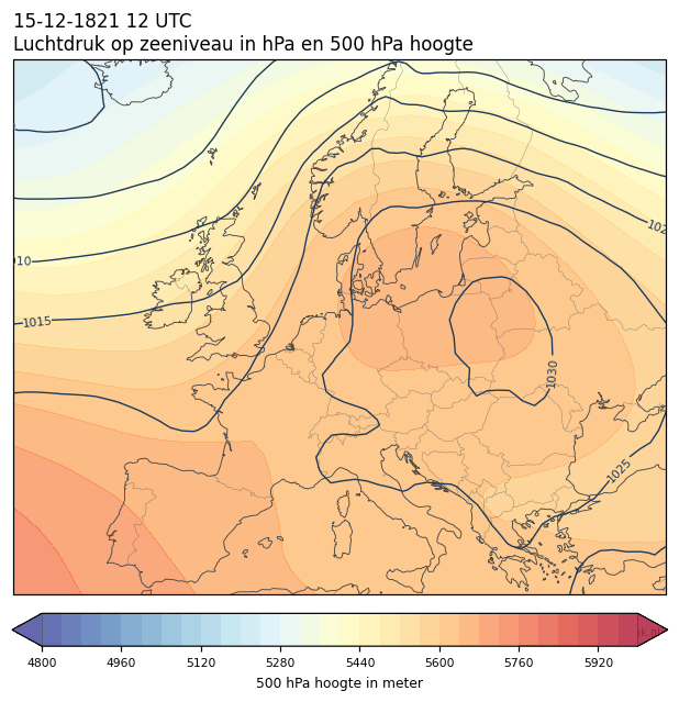 Weerkaart van 15 december 1821 om 12 UTC