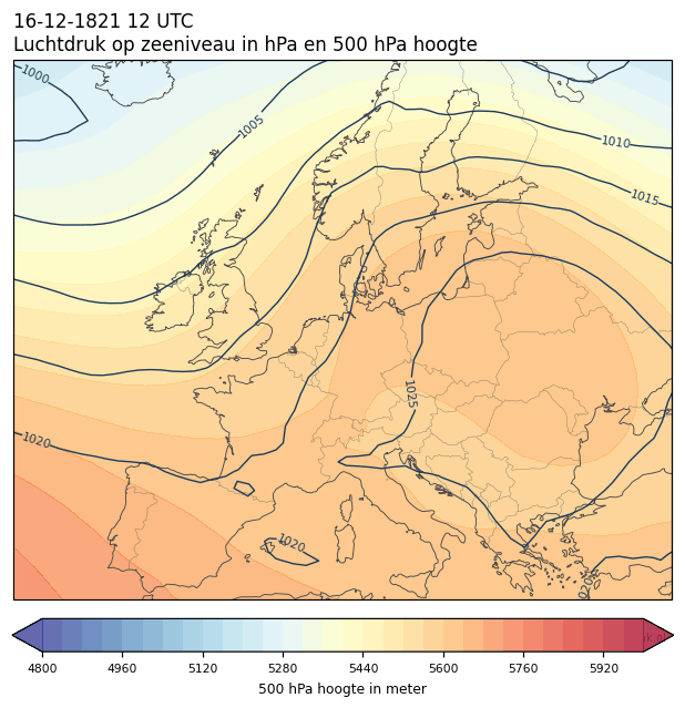 Weerkaart van 16 december 1821 om 12 UTC