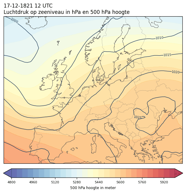 Weerkaart van 17 december 1821 om 12 UTC