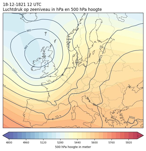 Weerkaart van 18 december 1821 om 12 UTC