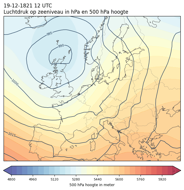 Weerkaart van 19 december 1821 om 12 UTC