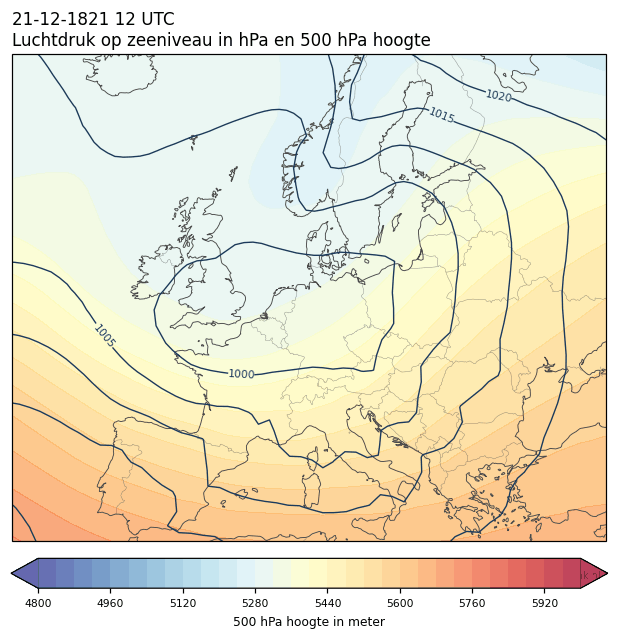 Weerkaart van 21 december 1821 om 12 UTC