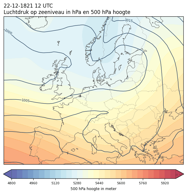 Weerkaart van 22 december 1821 om 12 UTC