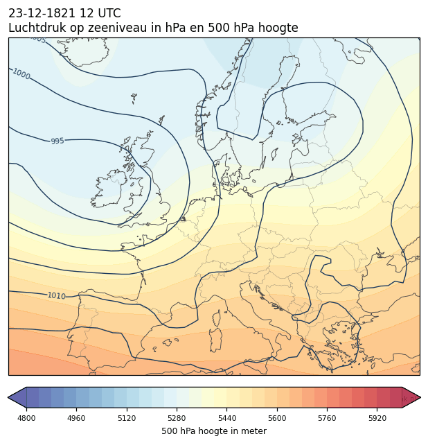Weerkaart van 23 december 1821 om 12 UTC