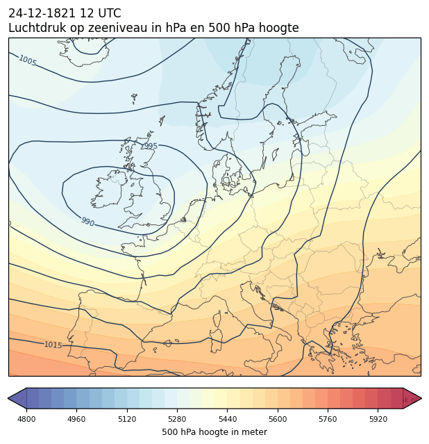 Weerkaart van 24 december 1821 om 12 UTC
