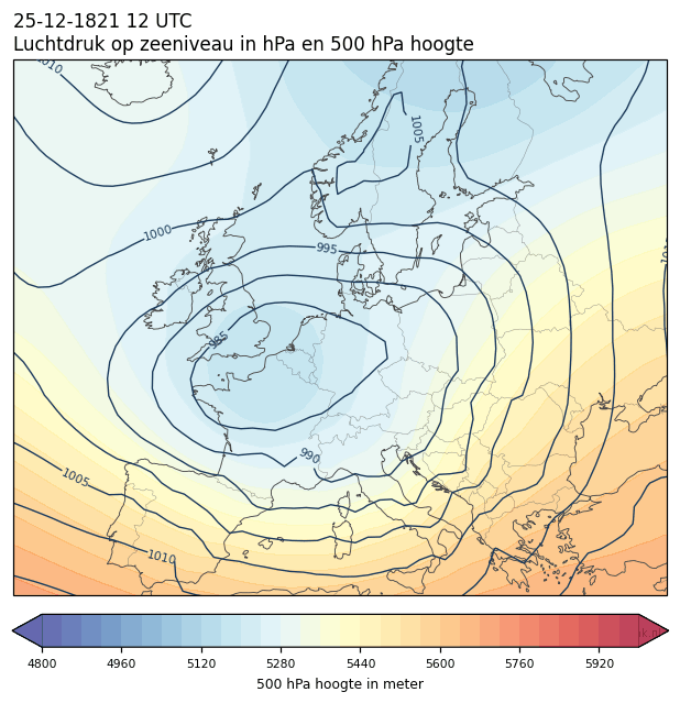 Weerkaart van 25 december 1821 om 12 UTC