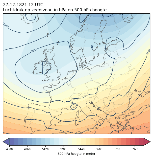 Weerkaart van 27 december 1821 om 12 UTC