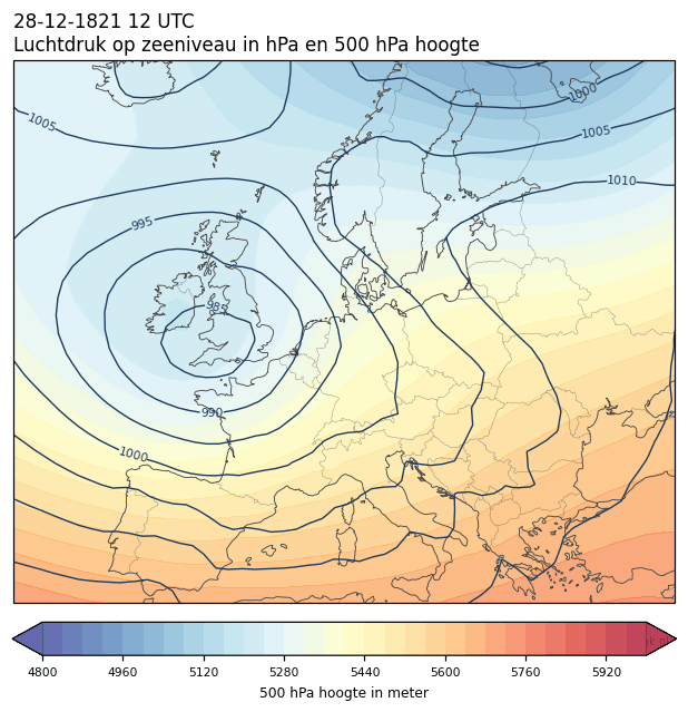 Weerkaart van 28 december 1821 om 12 UTC