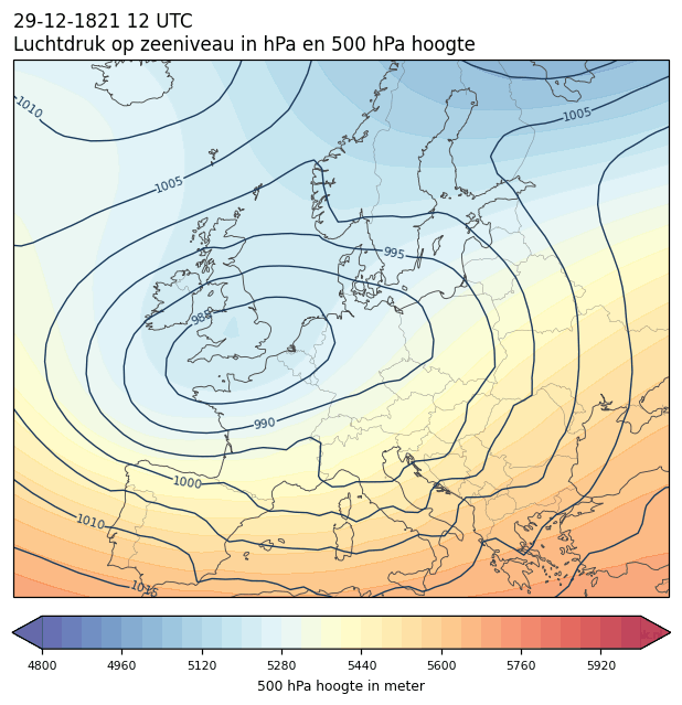 Weerkaart van 29 december 1821 om 12 UTC