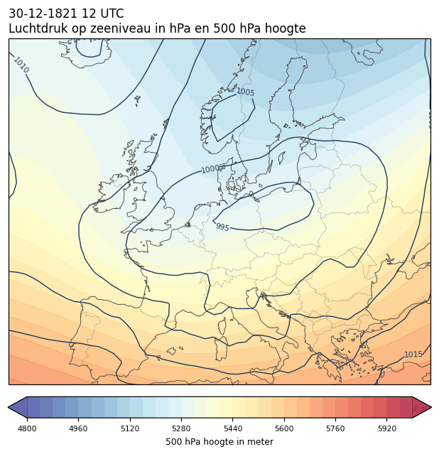 Weerkaart van 30 december 1821 om 12 UTC