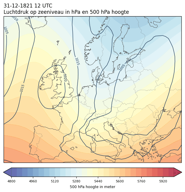 Weerkaart van 31 december 1821 om 12 UTC