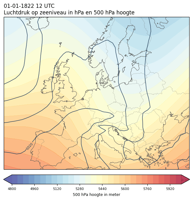 Weerkaart van 1 januari 1822 om 12 UTC