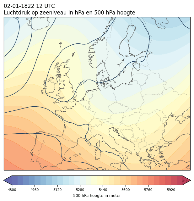 Weerkaart van 2 januari 1822 om 12 UTC