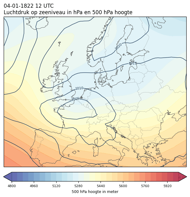 Weerkaart van 4 januari 1822 om 12 UTC