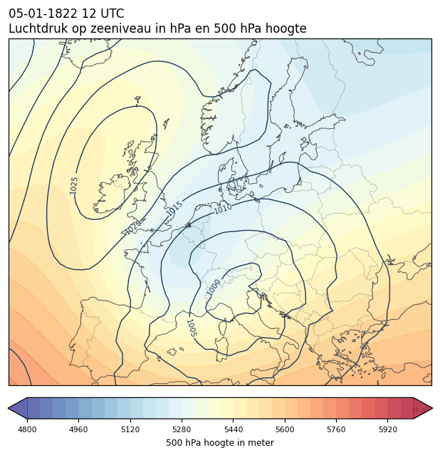 Weerkaart van 5 januari 1822 om 12 UTC