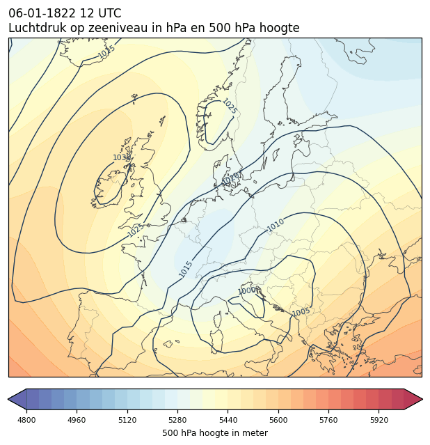 Weerkaart van 6 januari 1822 om 12 UTC