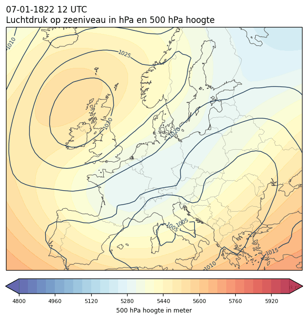 Weerkaart van 7 januari 1822 om 12 UTC
