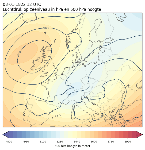 Weerkaart van 8 januari 1822 om 12 UTC