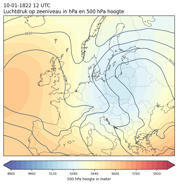 Weerkaart van 10 januari 1822 om 12 UTC