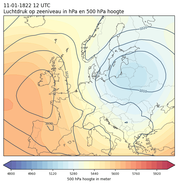Weerkaart van 11 januari 1822 om 12 UTC