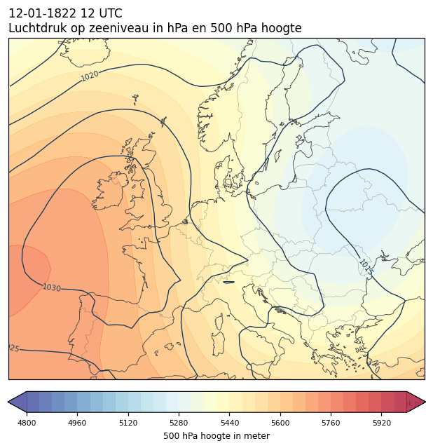 Weerkaart van 12 januari 1822 om 12 UTC
