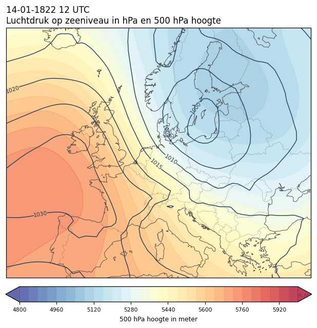 Weerkaart van 14 januari 1822 om 12 UTC