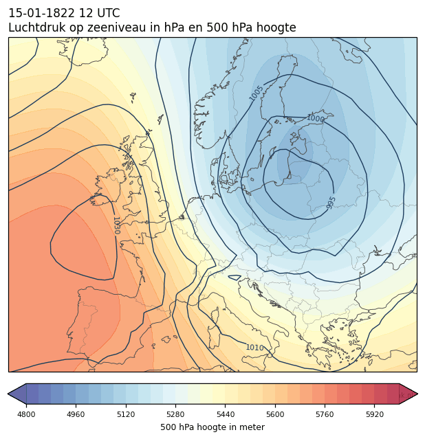 Weerkaart van 15 januari 1822 om 12 UTC