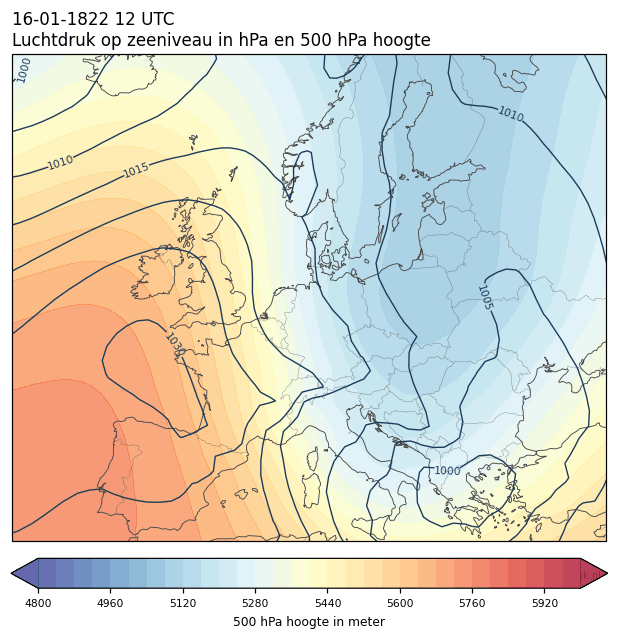 Weerkaart van 16 januari 1822 om 12 UTC