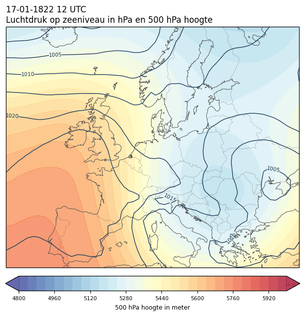 Weerkaart van 17 januari 1822 om 12 UTC