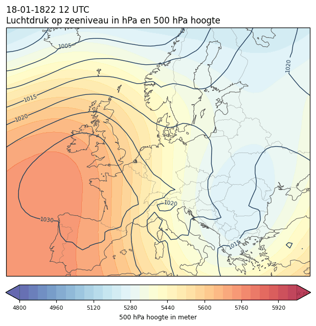 Weerkaart van 18 januari 1822 om 12 UTC