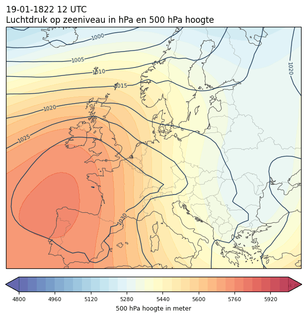 Weerkaart van 19 januari 1822 om 12 UTC