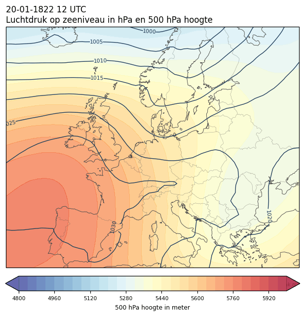 Weerkaart van 20 januari 1822 om 12 UTC