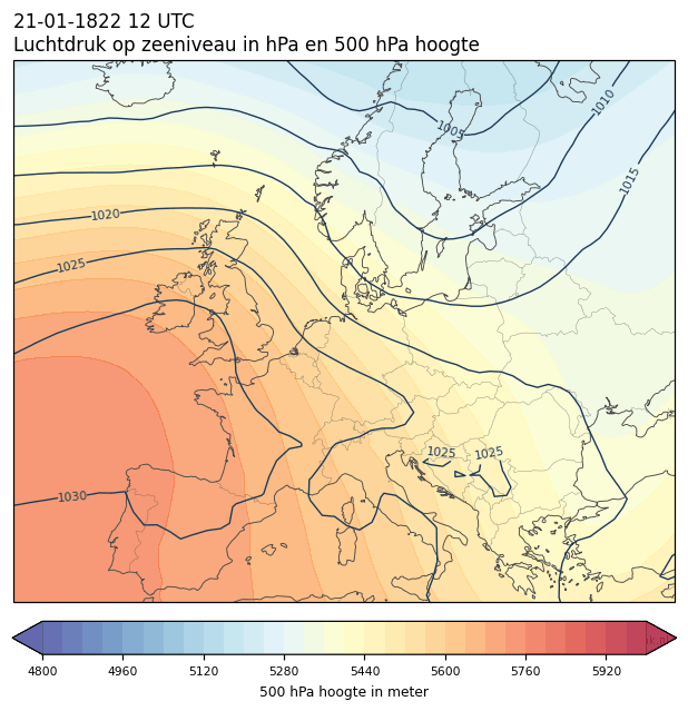 Weerkaart van 21 januari 1822 om 12 UTC