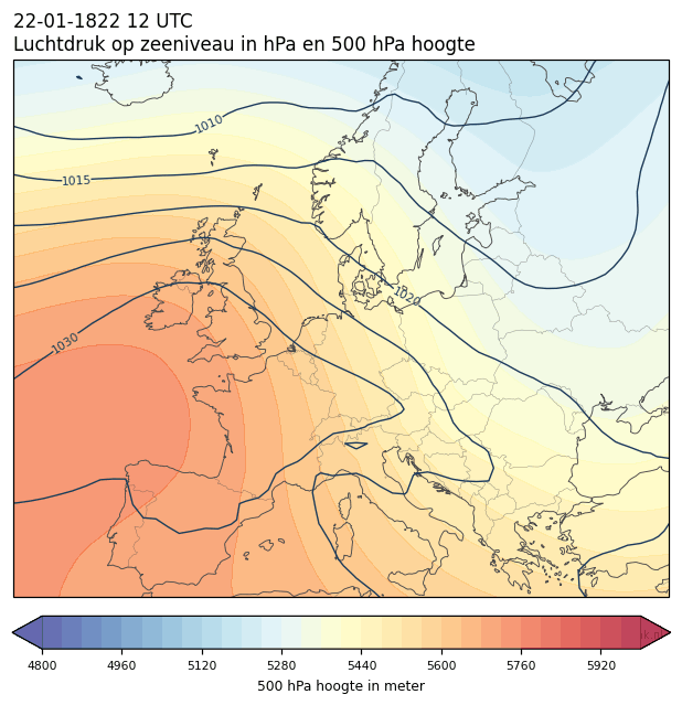 Weerkaart van 22 januari 1822 om 12 UTC