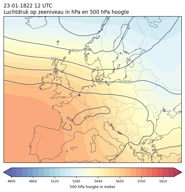 Weerkaart van 23 januari 1822 om 12 UTC