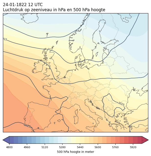Weerkaart van 24 januari 1822 om 12 UTC