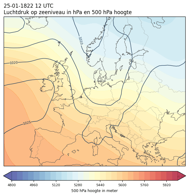 Weerkaart van 25 januari 1822 om 12 UTC