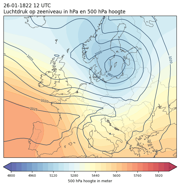 Weerkaart van 26 januari 1822 om 12 UTC