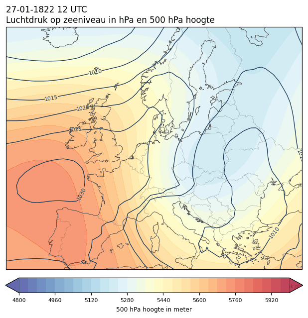 Weerkaart van 27 januari 1822 om 12 UTC