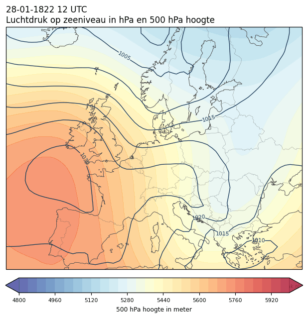 Weerkaart van 28 januari 1822 om 12 UTC
