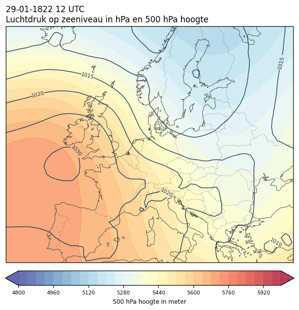 Weerkaart van 29 januari 1822 om 12 UTC