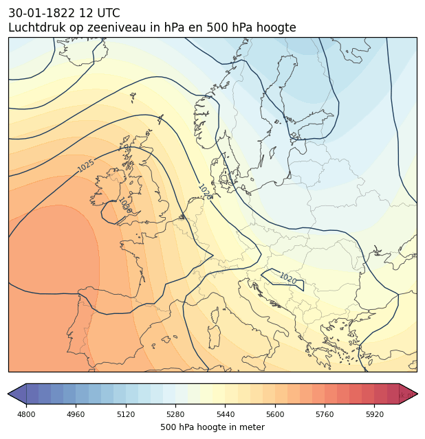 Weerkaart van 30 januari 1822 om 12 UTC