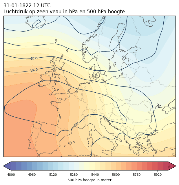 Weerkaart van 31 januari 1822 om 12 UTC