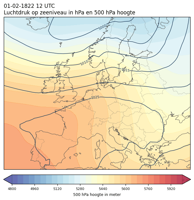 Weerkaart van 1 februari 1822 om 12 UTC