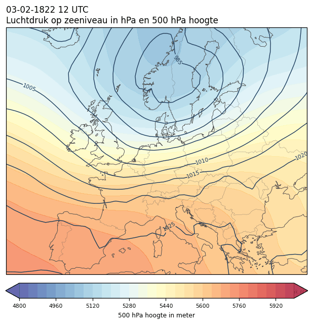 Weerkaart van 3 februari 1822 om 12 UTC