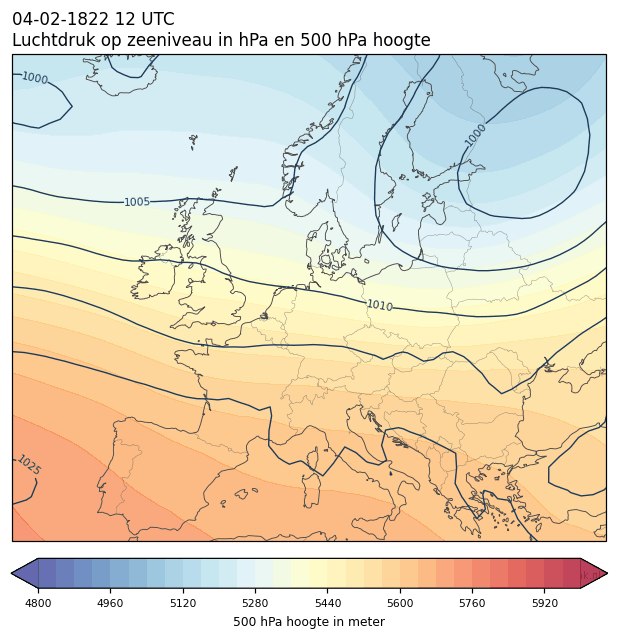 Weerkaart van 4 februari 1822 om 12 UTC