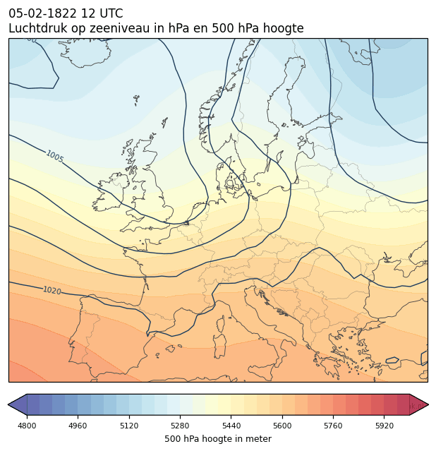 Weerkaart van 5 februari 1822 om 12 UTC