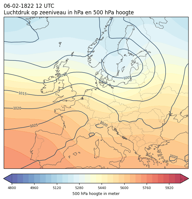 Weerkaart van 6 februari 1822 om 12 UTC