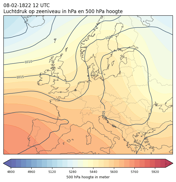 Weerkaart van 8 februari 1822 om 12 UTC